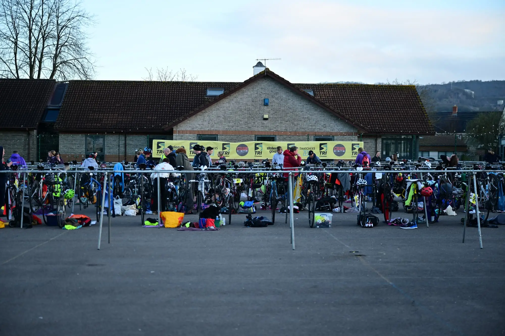 Sunrise over the bike transition area at Kings Fitness & Leisure