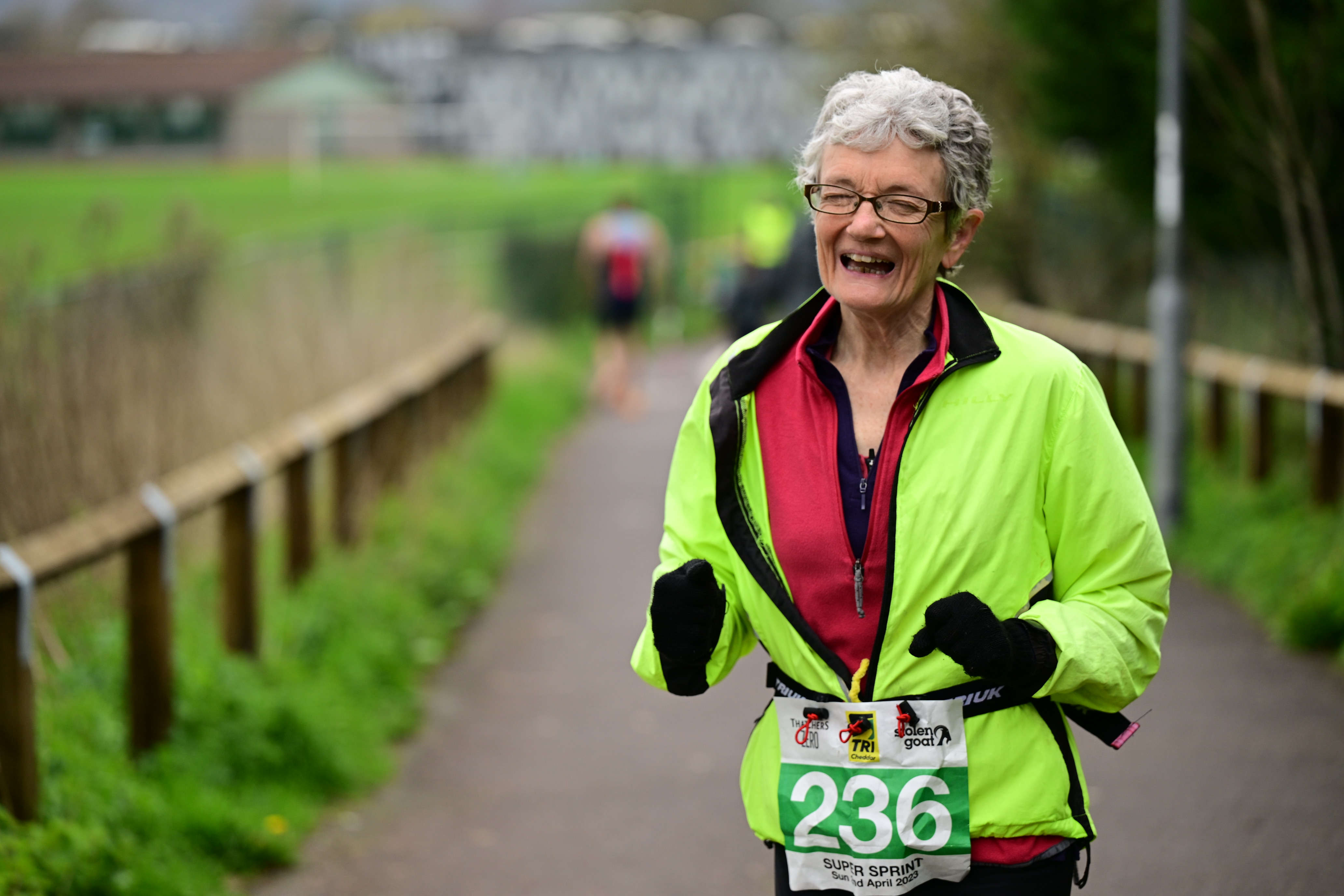 Smiling finisher on the Tri Cheddar course